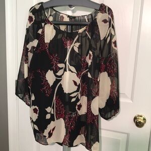 Talbots Petite Black Patterned Sheer Tunic w/ Black Camisole and 3/4 Sleeve
